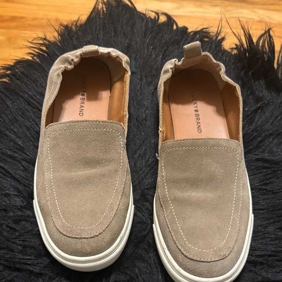 Lucky Brand Shoes - Lucky Brand LINDA Taupe Suede Slip-On Loafers